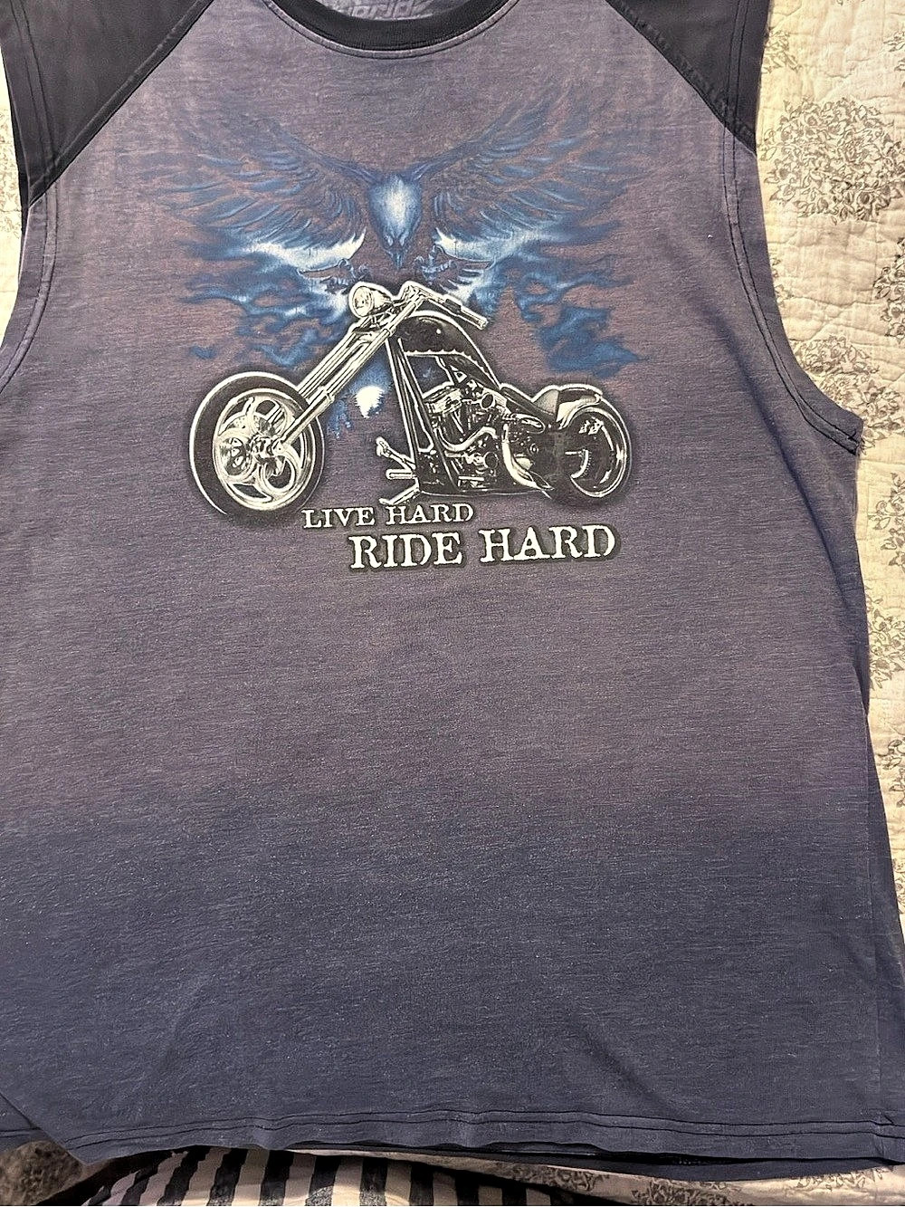 Hybrid Live Hard Ride Hard Motorcycle Chopper T-Shirt Tank Top Black & Blue